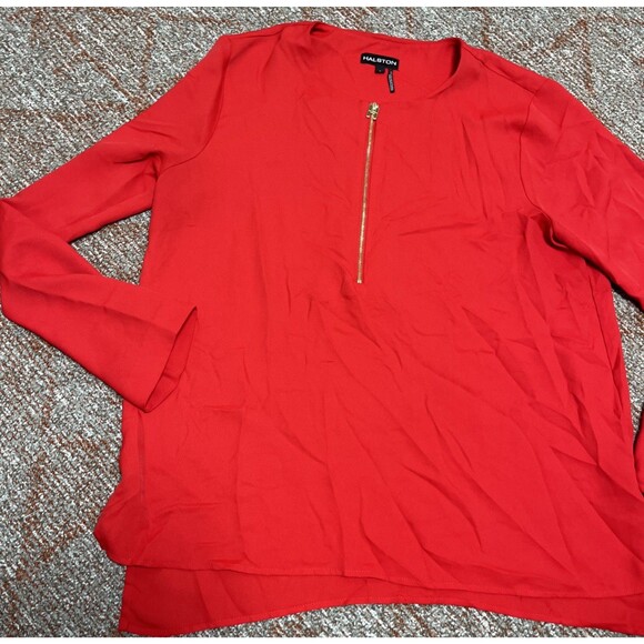 HALSTON Vintage Women's Tunic Top Front Zipper Long Sleeve Red Size Large - Picture 3 of 8